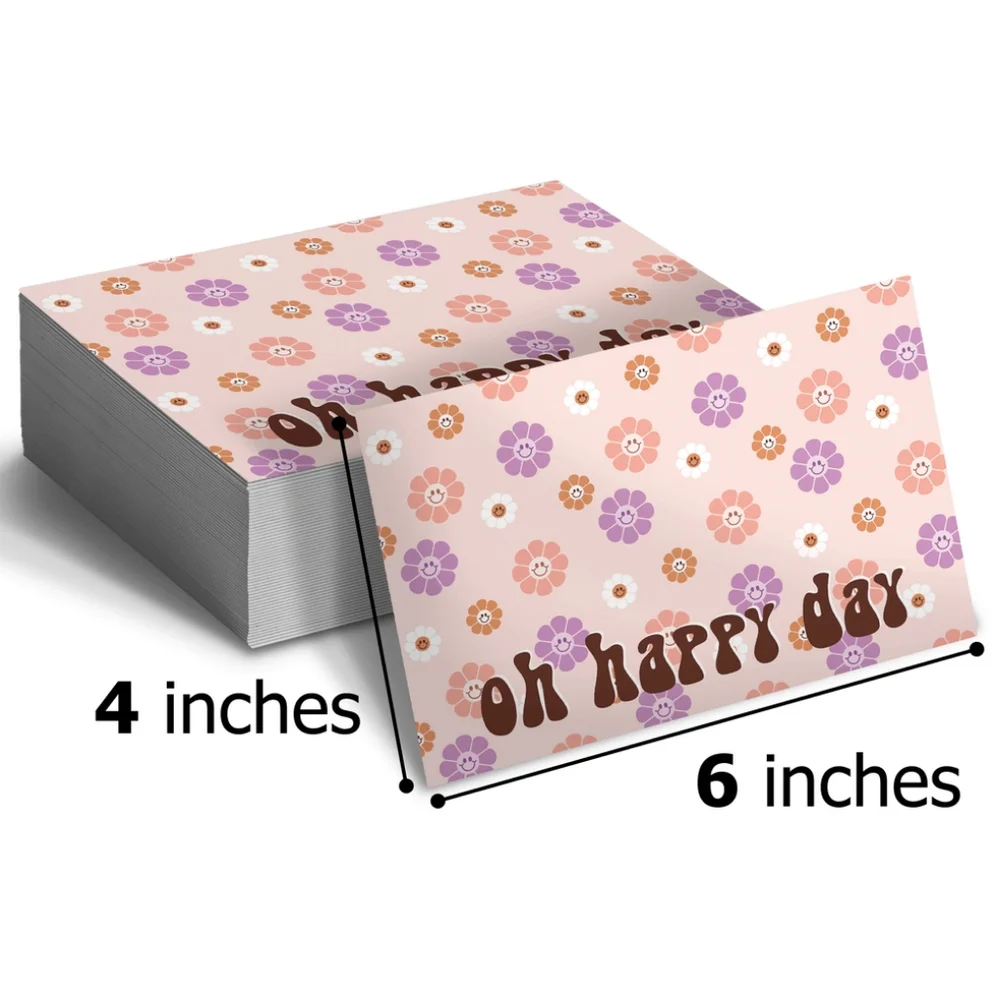 50 Pack Thank you Cards Groovy Flowers Insert Cards 4x6 & Stickers
